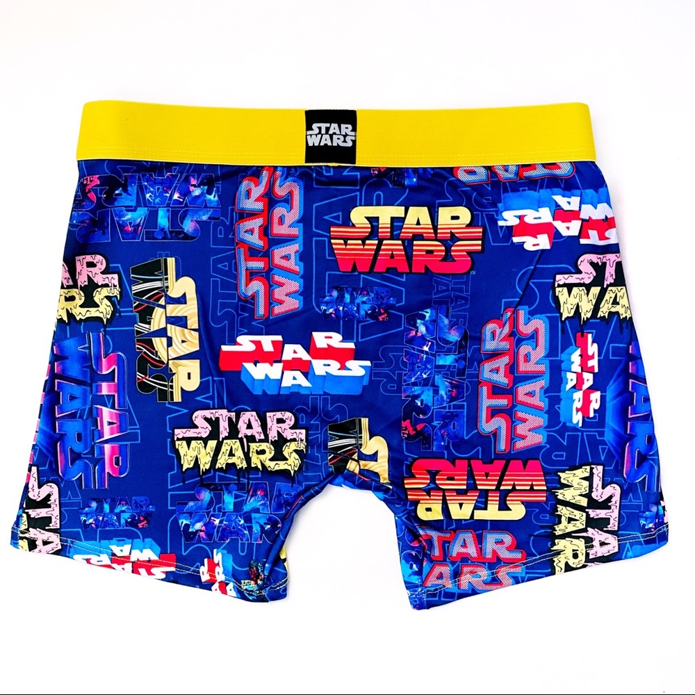 Disney Star Wars Logo Crazy Boxer Briefs Novelty Underwear Blue Yellow Mens - Picture 7 of 11